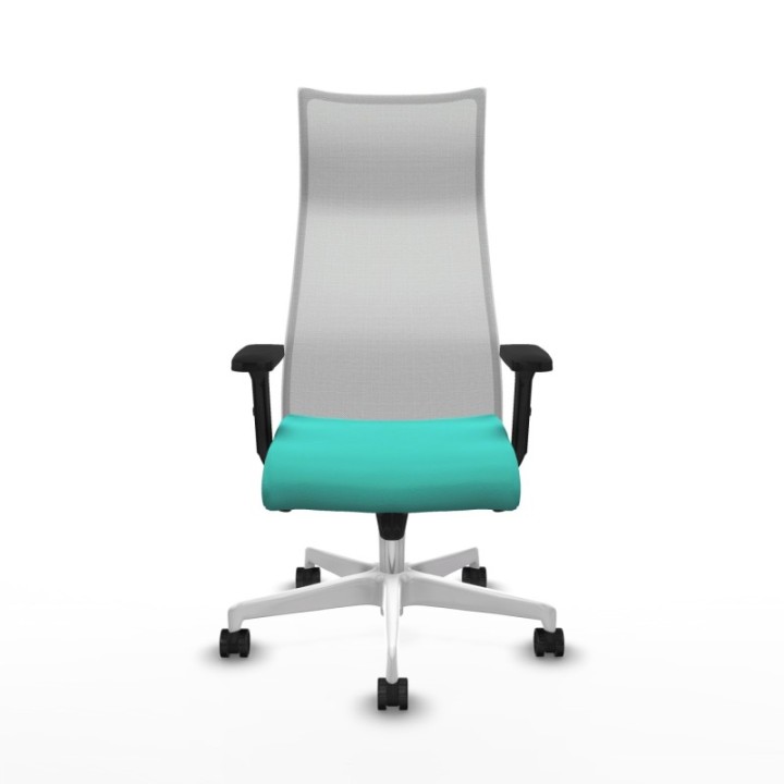 Albacete malla sincro malla blanca similpiel turquesa brazos 2D base blanca ruedas 65 mm nailon