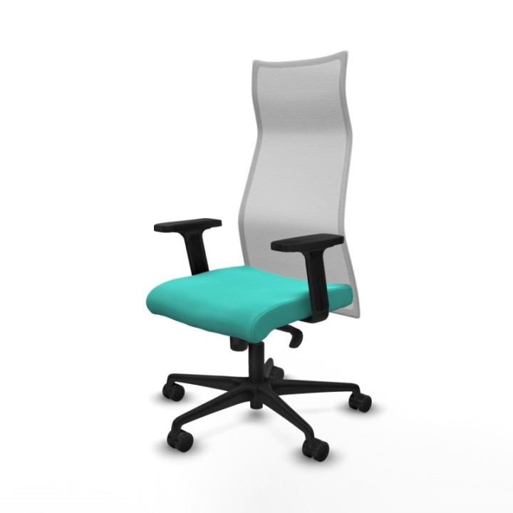 Albacete malla sincro malla blanca similpiel turquesa brazos 2D base nailon ruedas 65 mm nailon