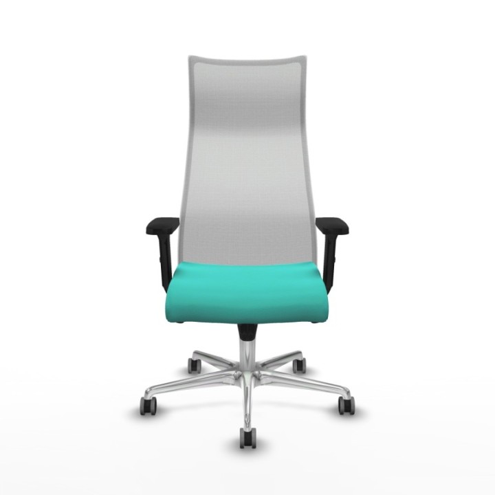 Albacete malla sincro malla blanca similpiel turquesa brazos 2D base aluminio ruedas 65mm engomadas