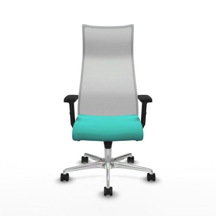 Albacete malla sincro malla blanca similpiel turquesa brazos 2D base aluminio ruedas 65 mm nailon