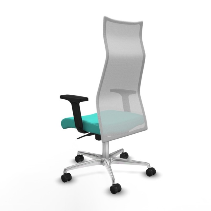 Albacete malla sincro malla blanca similpiel turquesa brazos 2D base aluminio ruedas 65 mm nailon