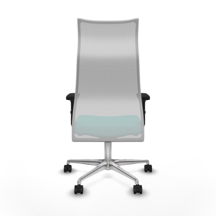 Albacete malla sincro malla blanca similpiel turquesa brazos 2D base aluminio ruedas 65 mm nailon