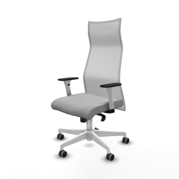 Albacete malla sincro malla blanca similpiel gris claro brazos blancos base blanca ruedas 65mm engomadas