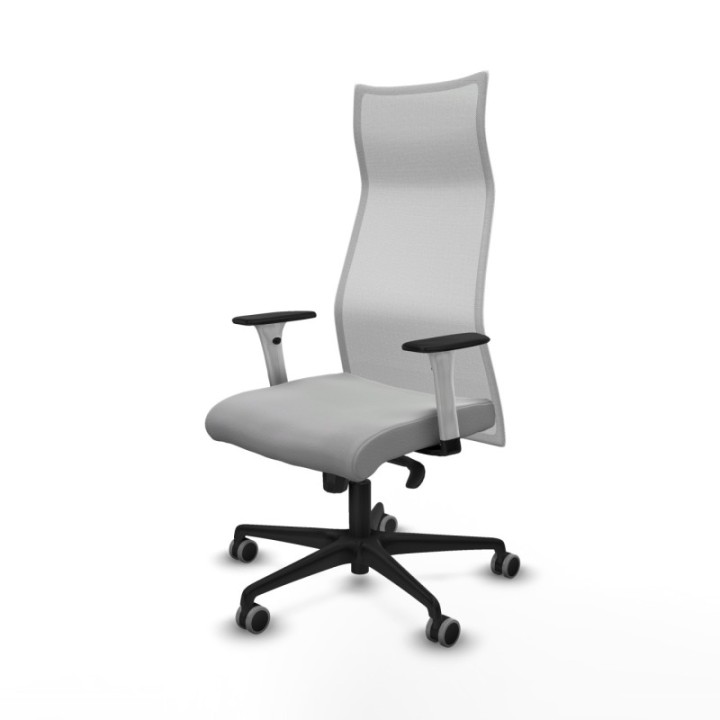 Albacete malla sincro malla blanca similpiel gris claro brazos blancos base nailon ruedas 65mm engomadas