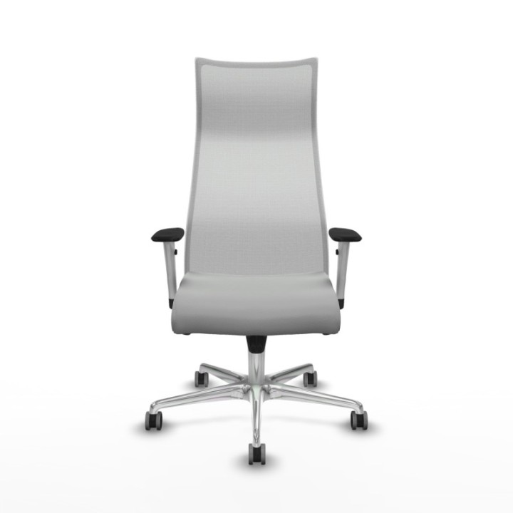 Albacete malla sincro malla blanca similpiel gris claro brazos blancos base aluminio ruedas 65mm engomadas