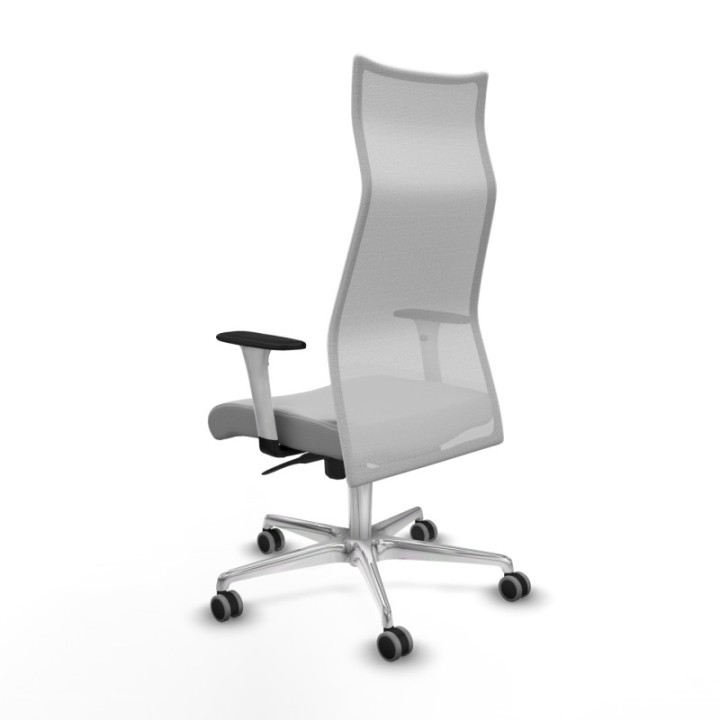 Albacete malla sincro malla blanca similpiel gris claro brazos blancos base aluminio ruedas 65mm engomadas