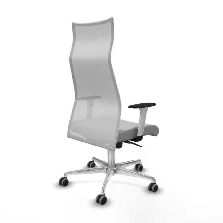 Albacete malla sincro malla blanca similpiel gris claro brazos blancos base aluminio ruedas 65mm engomadas