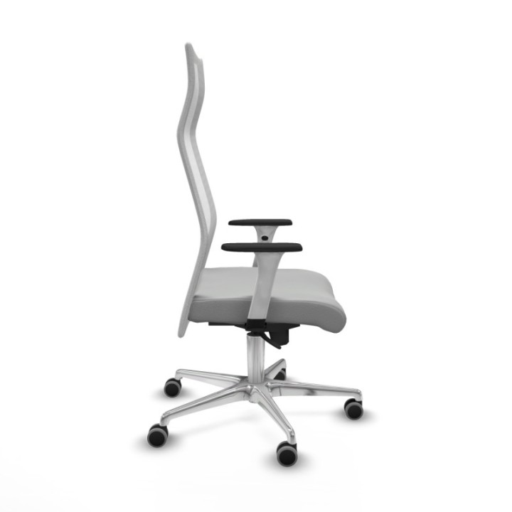 Albacete malla sincro malla blanca similpiel gris claro brazos blancos base aluminio ruedas 65mm engomadas