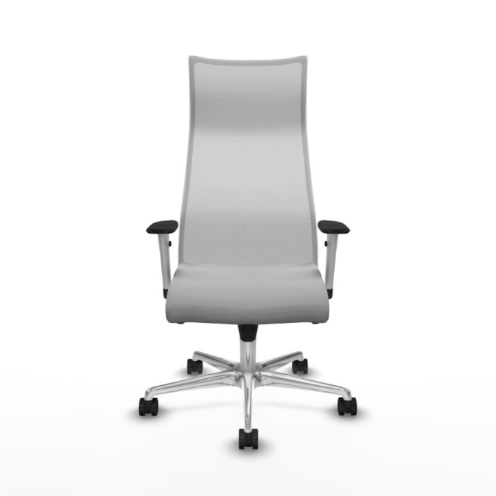 Albacete malla sincro malla blanca similpiel gris claro brazos blancos base aluminio ruedas 65 mm nailon