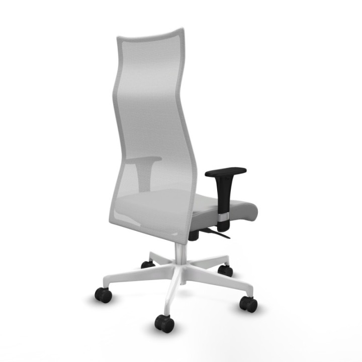 Albacete malla sincro malla blanca similpiel gris claro brazos 1D base blanca ruedas 65 mm nailon