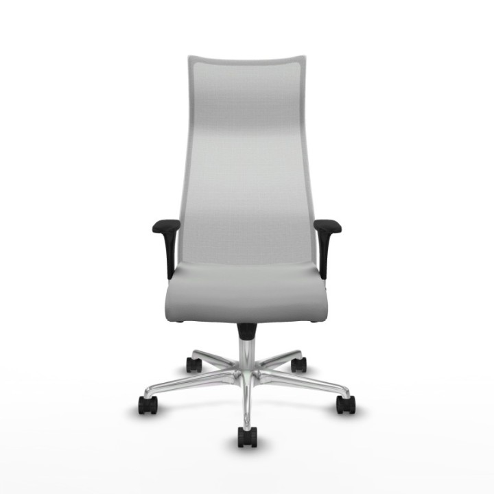 Albacete malla sincro malla blanca similpiel gris claro brazos 1D base aluminio ruedas 65 mm nailon