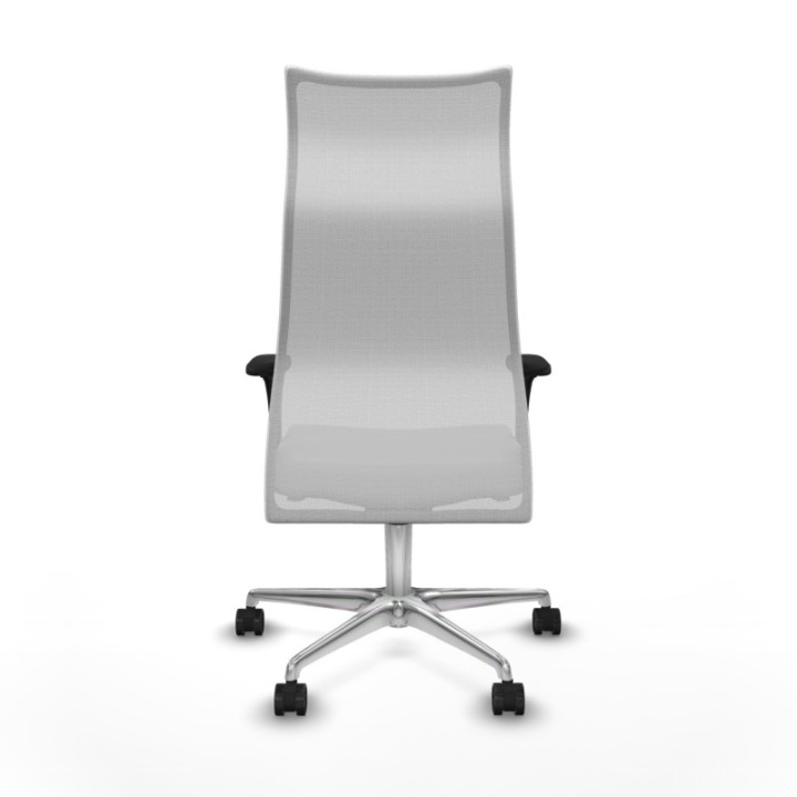 Albacete malla sincro malla blanca similpiel gris claro brazos 1D base aluminio ruedas 65 mm nailon