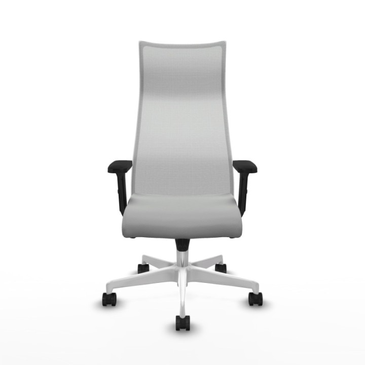 Albacete malla sincro malla blanca similpiel gris claro brazos 2D base blanca ruedas 65 mm nailon