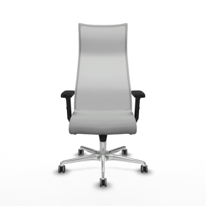 Albacete malla sincro malla blanca similpiel gris claro brazos 2D base aluminio ruedas 65mm engomadas