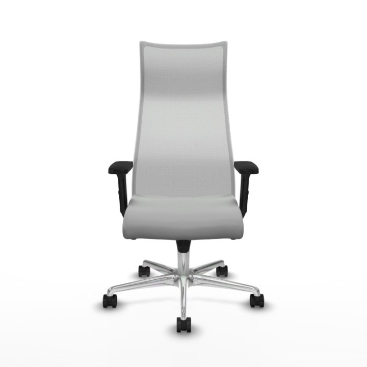 Albacete malla sincro malla blanca similpiel gris claro brazos 2D base aluminio ruedas 65 mm nailon