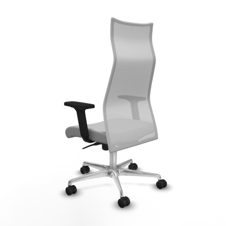 Albacete malla sincro malla blanca similpiel gris claro brazos 2D base aluminio ruedas 65 mm nailon