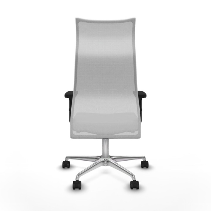 Albacete malla sincro malla blanca similpiel gris claro brazos 2D base aluminio ruedas 65 mm nailon