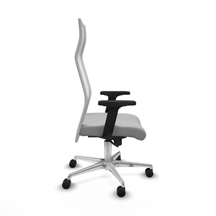 Albacete malla sincro malla blanca similpiel gris claro brazos 2D base aluminio ruedas 65 mm nailon