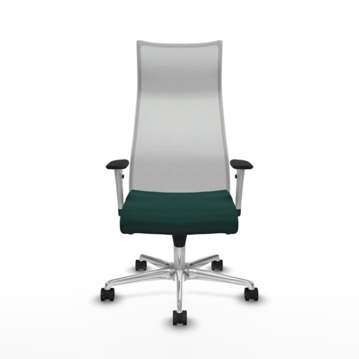 Albacete malla sincro malla blanca similpiel verde botella brazos blancos base aluminio ruedas 65 mm nailon