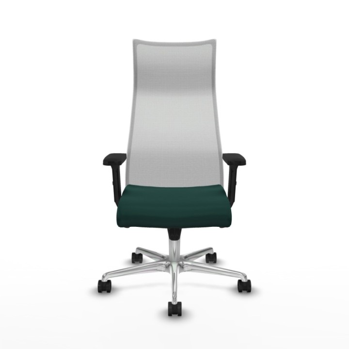 Albacete malla sincro malla blanca similpiel verde botella brazos 2D base aluminio ruedas 65 mm nailon