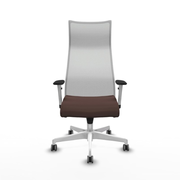 Albacete malla sincro malla blanca similpiel marrón oscuro brazos blancos base blanca ruedas 65mm engomadas