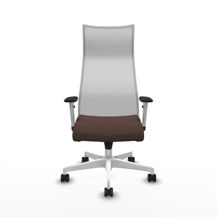 Albacete malla sincro malla blanca similpiel marrón oscuro brazos blancos base blanca ruedas 65 mm nailon