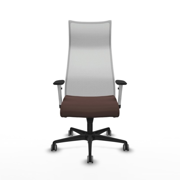 Albacete malla sincro malla blanca similpiel marrón oscuro brazos blancos base nailon ruedas 65mm engomadas