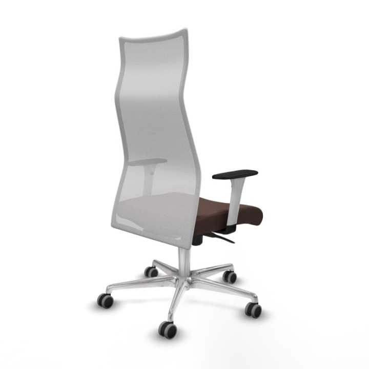 Albacete malla sincro malla blanca similpiel marrón oscuro brazos blancos base aluminio ruedas 65mm engomadas