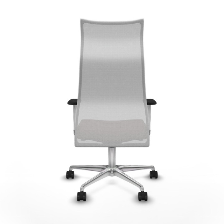 Albacete malla sincro malla blanca similpiel marrón oscuro brazos blancos base aluminio ruedas 65 mm nailon