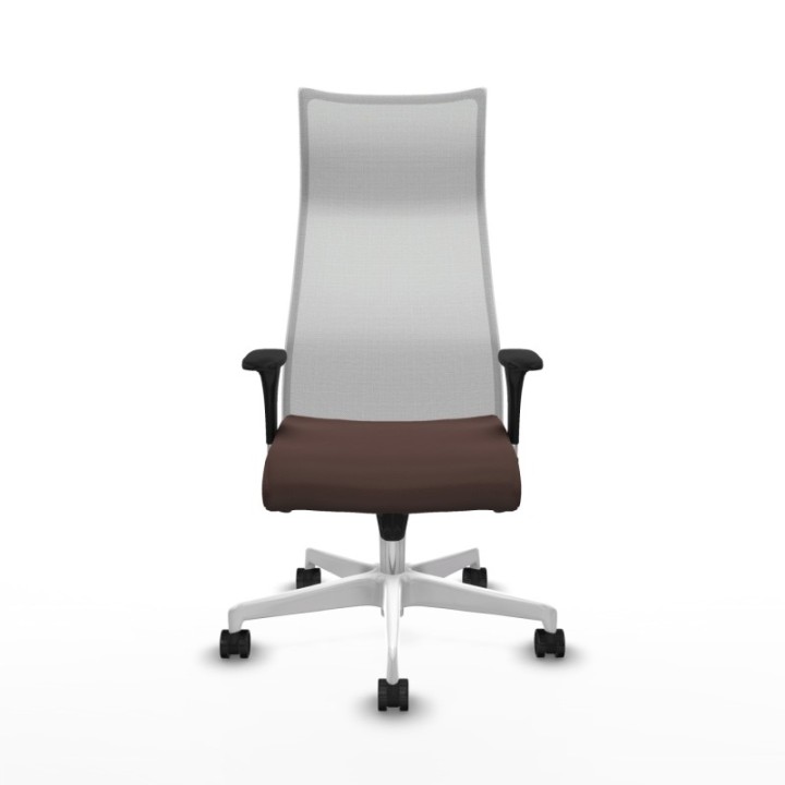 Albacete malla sincro malla blanca similpiel marrón oscuro brazos 1D base blanca ruedas 65 mm nailon