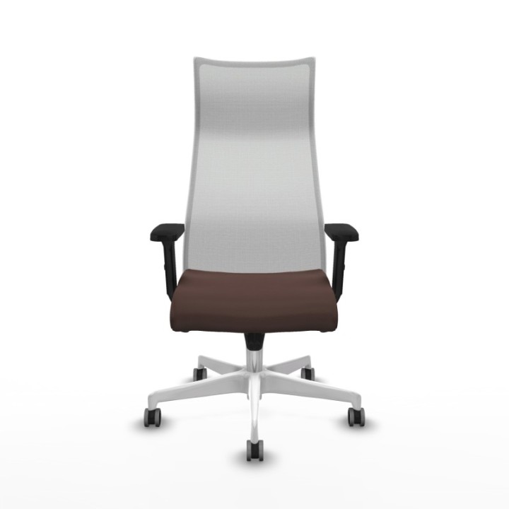 Albacete malla sincro malla blanca similpiel marrón oscuro brazos 2D base blanca ruedas 65mm engomadas