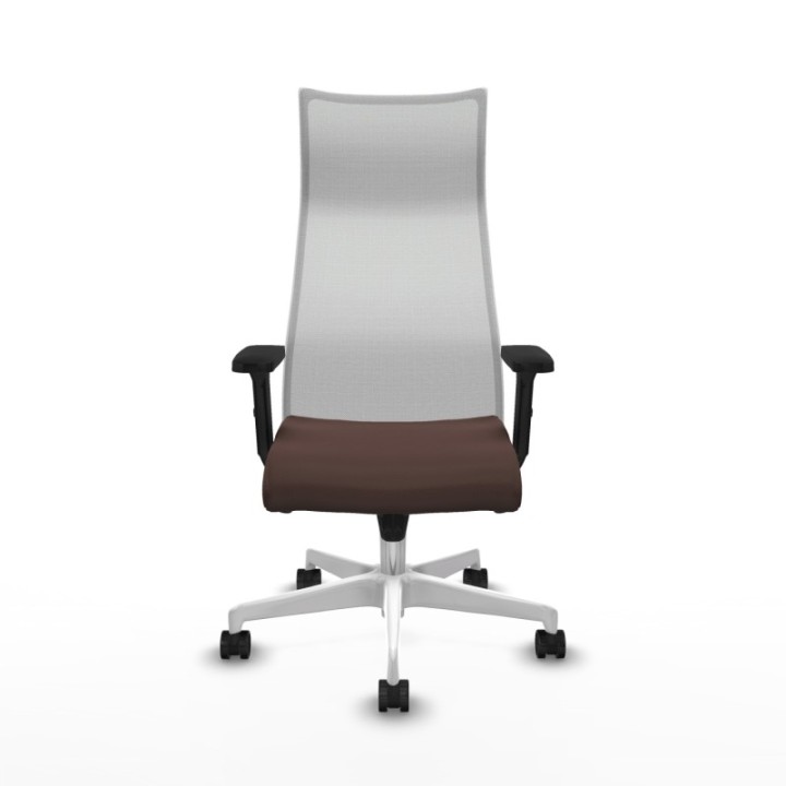 Albacete malla sincro malla blanca similpiel marrón oscuro brazos 2D base blanca ruedas 65 mm nailon