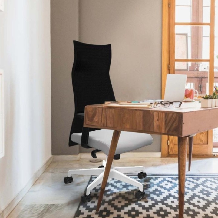 Albacete malla sincro malla blanca similpiel marrón oscuro brazos 2D base blanca ruedas 65 mm nailon