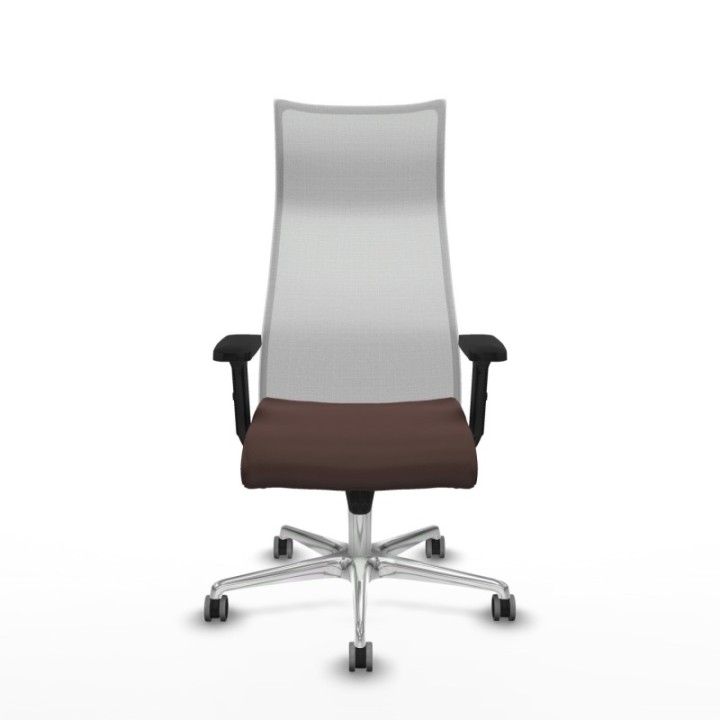 Albacete malla sincro malla blanca similpiel marrón oscuro brazos 2D base aluminio ruedas 65mm engomadas