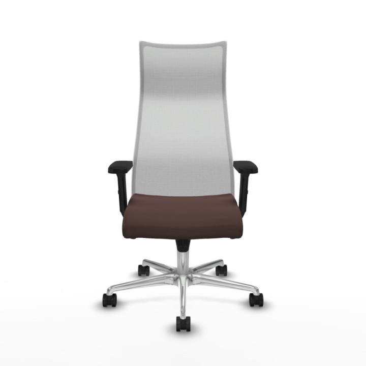 Albacete malla sincro malla blanca similpiel marrón oscuro brazos 2D base aluminio ruedas 65 mm nailon