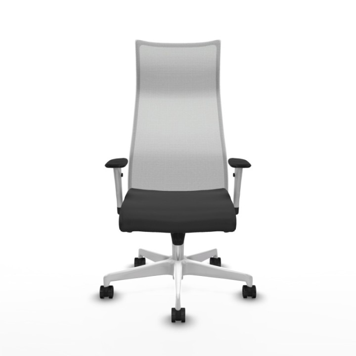 Albacete malla sincro malla blanca similpiel gris oscuro brazos blancos base blanca ruedas 65 mm nailon