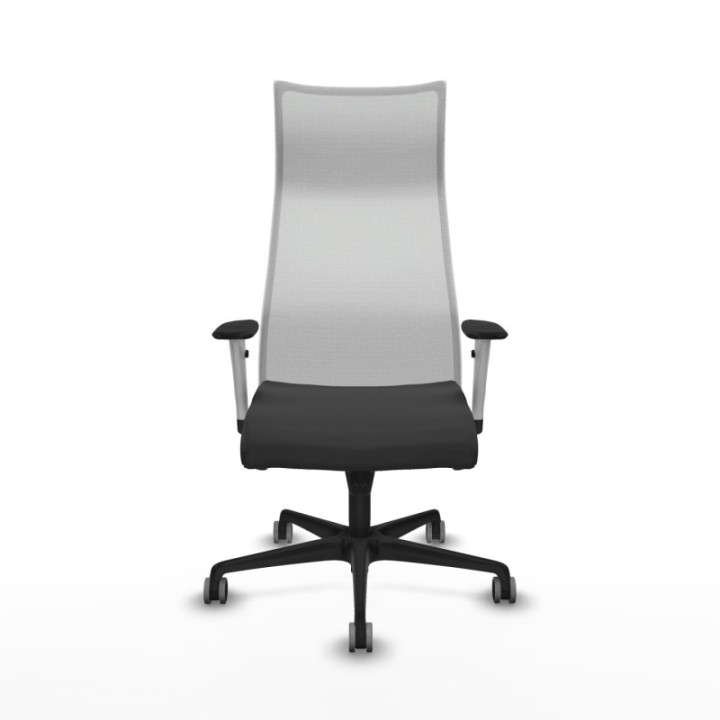 Albacete malla sincro malla blanca similpiel gris oscuro brazos blancos base nailon ruedas 65mm engomadas