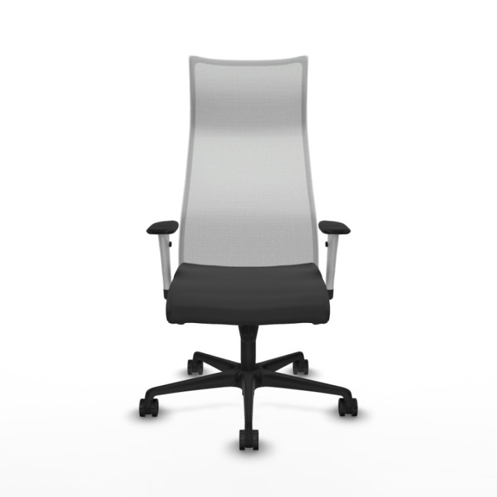 Albacete malla sincro malla blanca similpiel gris oscuro brazos blancos base nailon ruedas 65 mm nailon