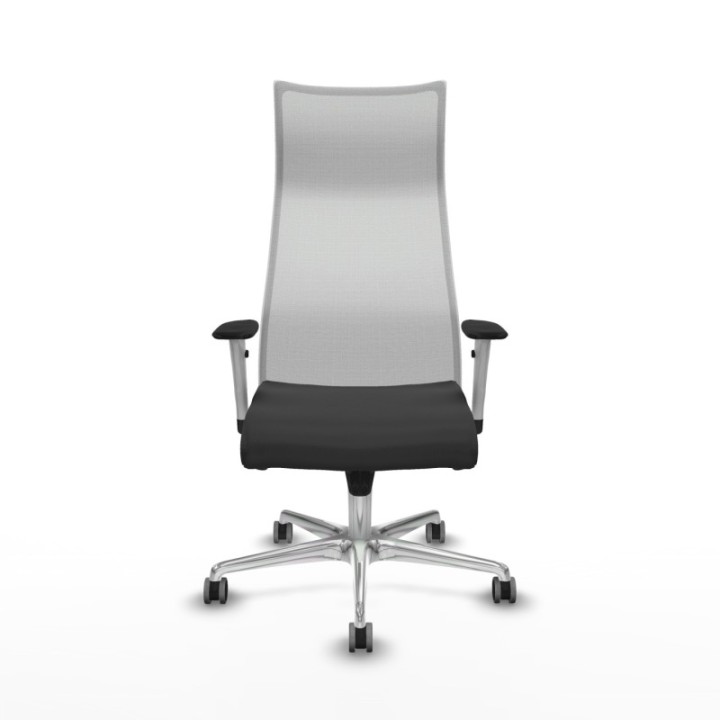 Albacete malla sincro malla blanca similpiel gris oscuro brazos blancos base aluminio ruedas 65mm engomadas