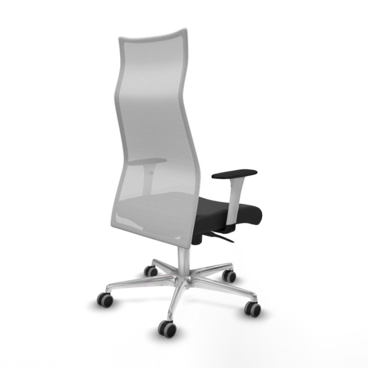 Albacete malla sincro malla blanca similpiel gris oscuro brazos blancos base aluminio ruedas 65mm engomadas