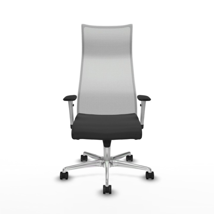 Albacete malla sincro malla blanca similpiel gris oscuro brazos blancos base aluminio ruedas 65 mm nailon