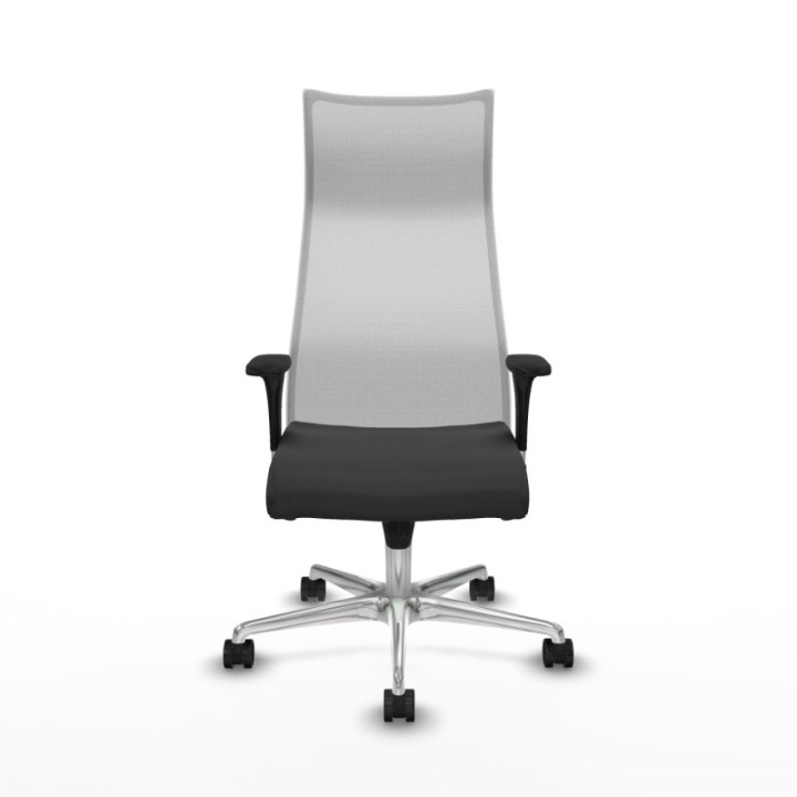 Albacete malla sincro malla blanca similpiel gris oscuro brazos 1D base aluminio ruedas 65 mm nailon