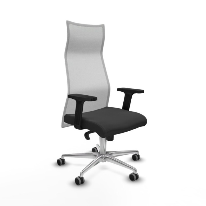 Albacete malla sincro malla blanca similpiel gris oscuro brazos 2D base aluminio ruedas 65mm engomadas