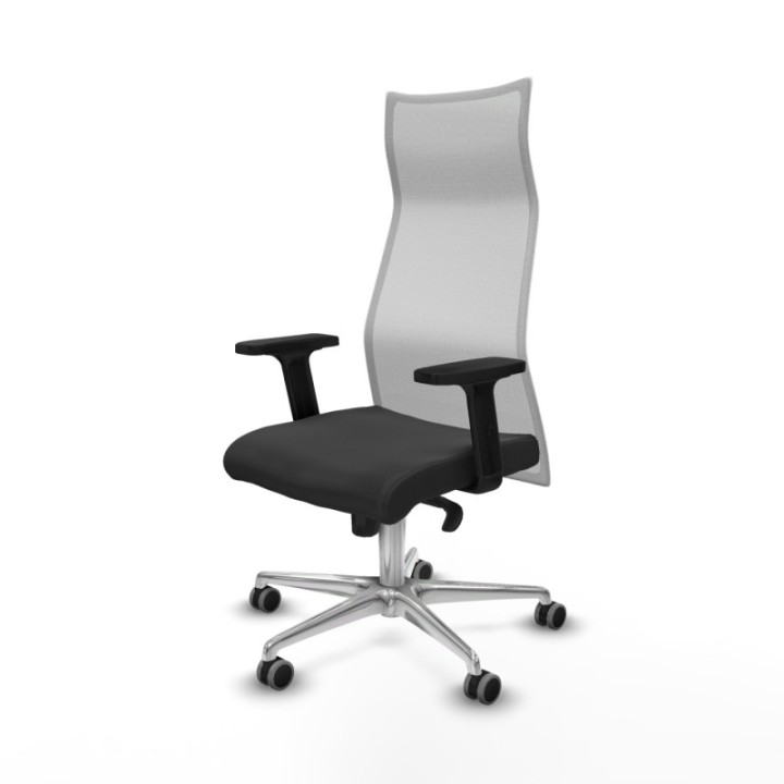 Albacete malla sincro malla blanca similpiel gris oscuro brazos 2D base aluminio ruedas 65mm engomadas