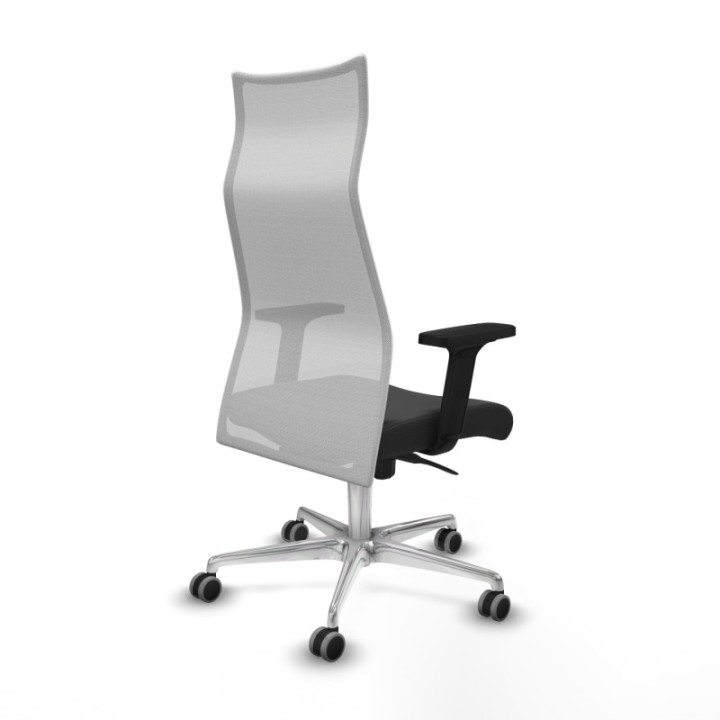 Albacete malla sincro malla blanca similpiel gris oscuro brazos 2D base aluminio ruedas 65mm engomadas