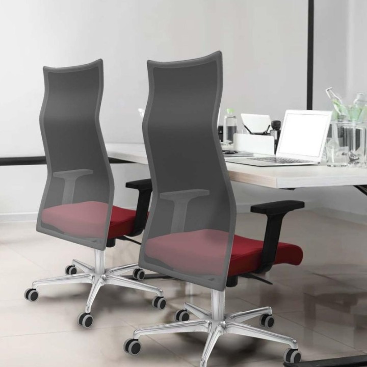 Albacete malla sincro malla blanca similpiel gris oscuro brazos 2D base aluminio ruedas 65mm engomadas