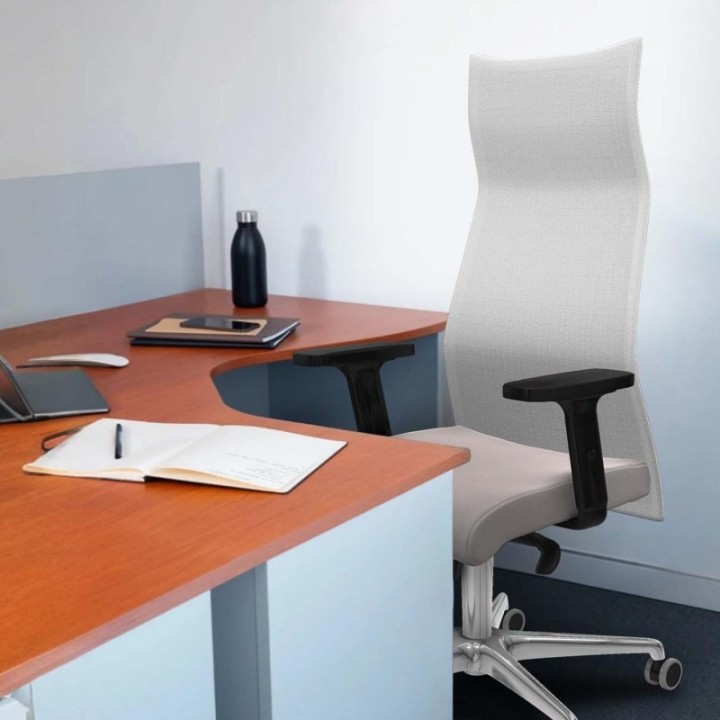 Albacete malla sincro malla blanca similpiel gris oscuro brazos 2D base aluminio ruedas 65mm engomadas