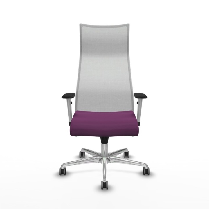 Albacete malla sincro malla blanca similpiel morado brazos blancos base aluminio ruedas 65mm engomadas