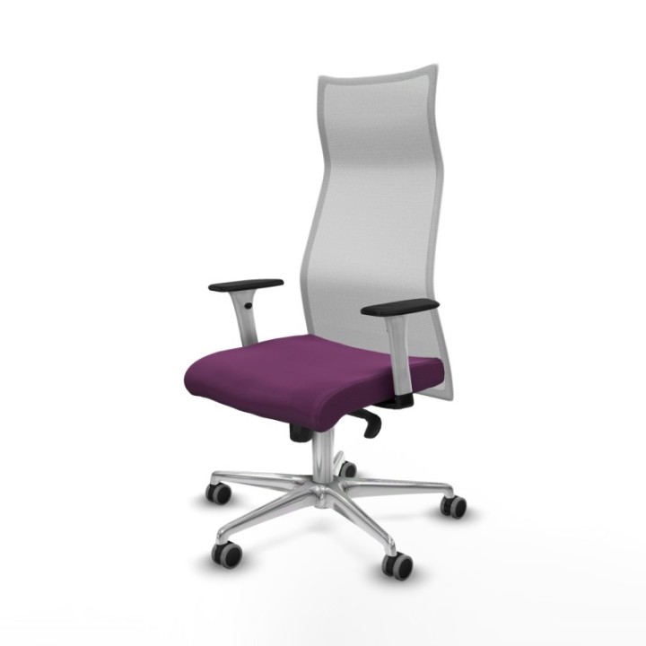 Albacete malla sincro malla blanca similpiel morado brazos blancos base aluminio ruedas 65mm engomadas