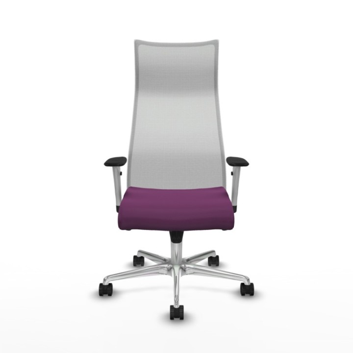 Albacete malla sincro malla blanca similpiel morado brazos blancos base aluminio ruedas 65 mm nailon